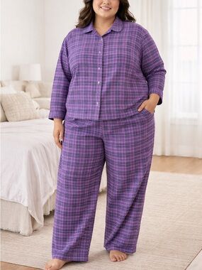 Purple Plaid Women's Plus-Size Flannel Pajama Set